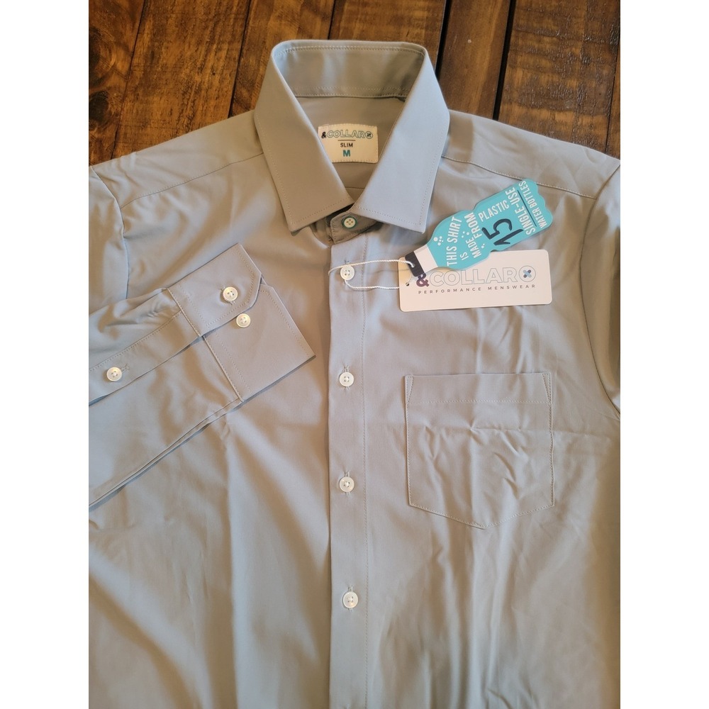 &Collar Performance Dress Shirt Mens Medium Gray New Slim Fit Stretch Button Up - Picture 2 of 7